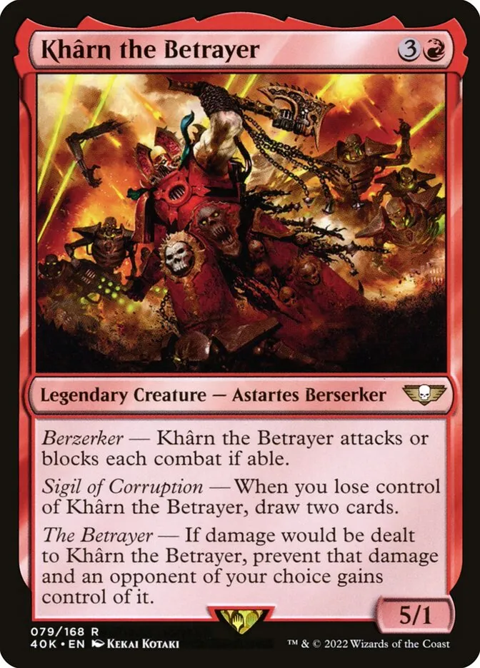 2022 Warhammer 40,000 Commander Khârn the Betrayer #79 rare card image