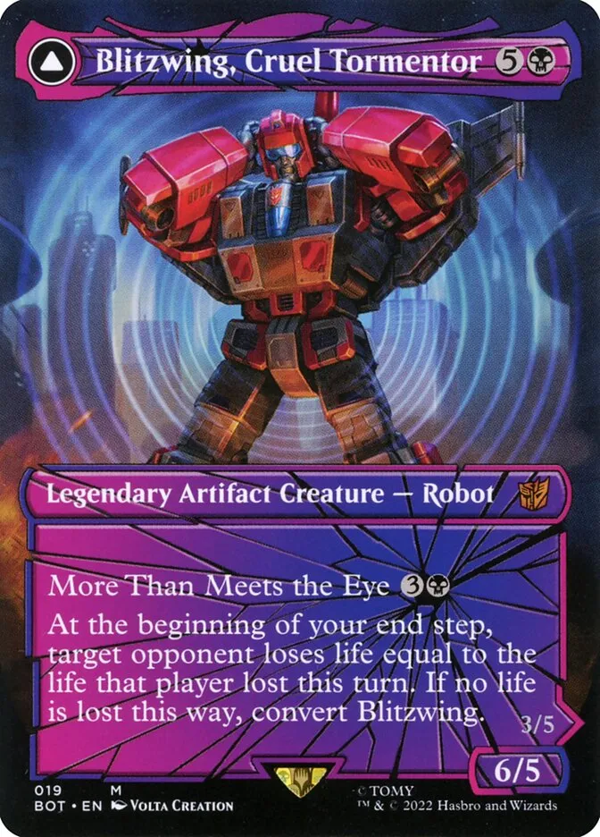 2022 Transformers Blitzwing, Cruel Tormentor // Blitzwing, Adaptive Assailant [Foil] mythic #19 mythic card image