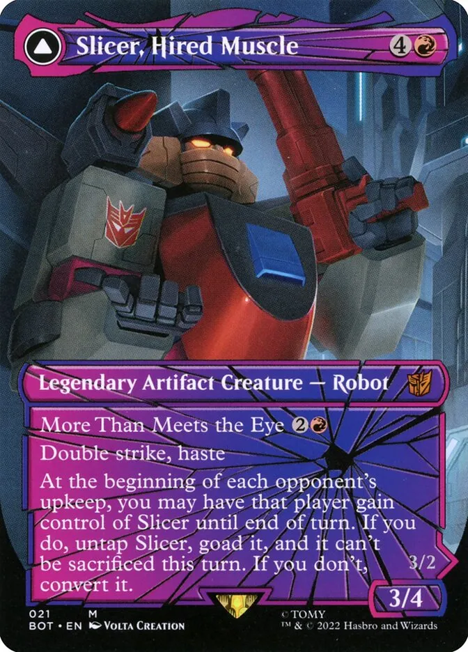 2022 Transformers Slicer, Hired Muscle // Slicer, High-Speed Antagonist [Foil] mythic #21 mythic card image