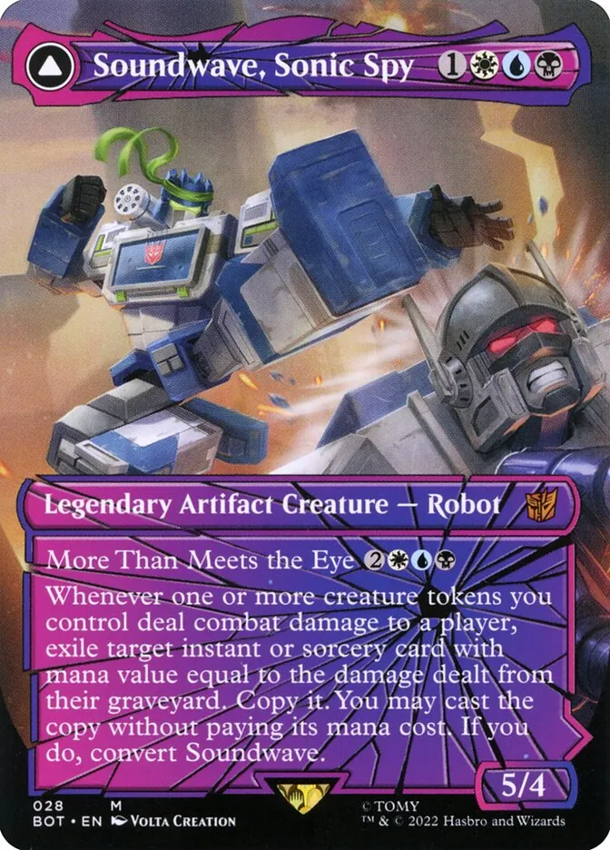 2022 Transformers Soundwave, Sonic Spy // Soundwave, Superior Captain [Foil] mythic #28 mythic card image