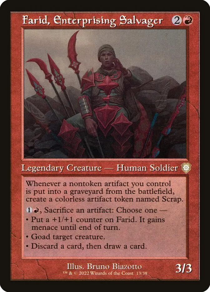 2022 The Brothers' War Commander Farid, Enterprising Salvager rare #13 rare card image
