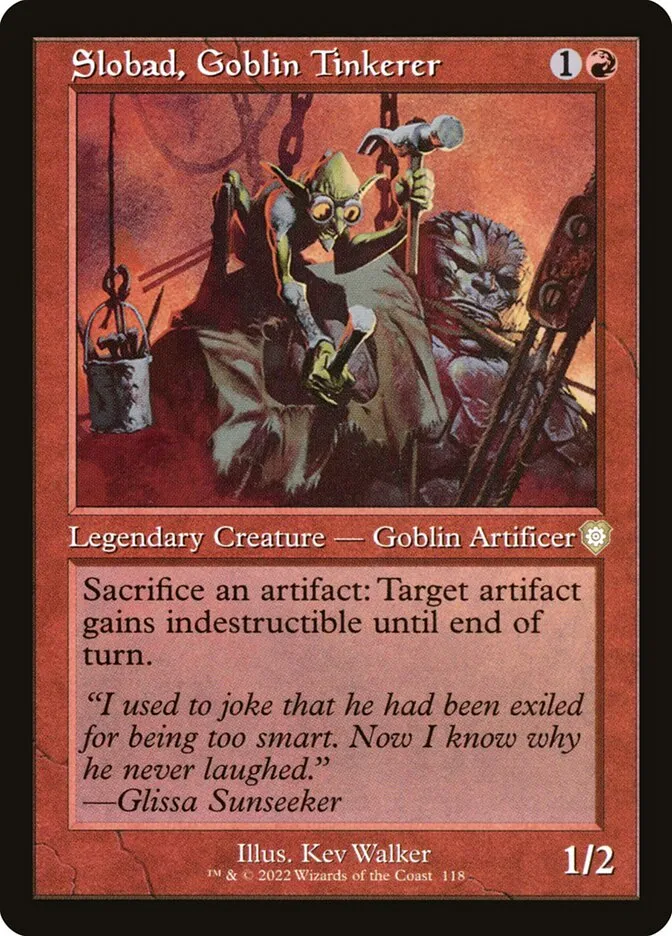 2022 The Brothers' War Commander Slobad, Goblin Tinkerer #118 rare card image