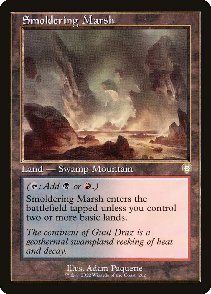 2022 The Brothers' War Commander Smoldering Marsh #202 rare card image