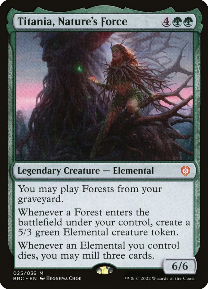 2022 The Brothers' War Commander Titania, Nature's Force mythic #25 mythic card image