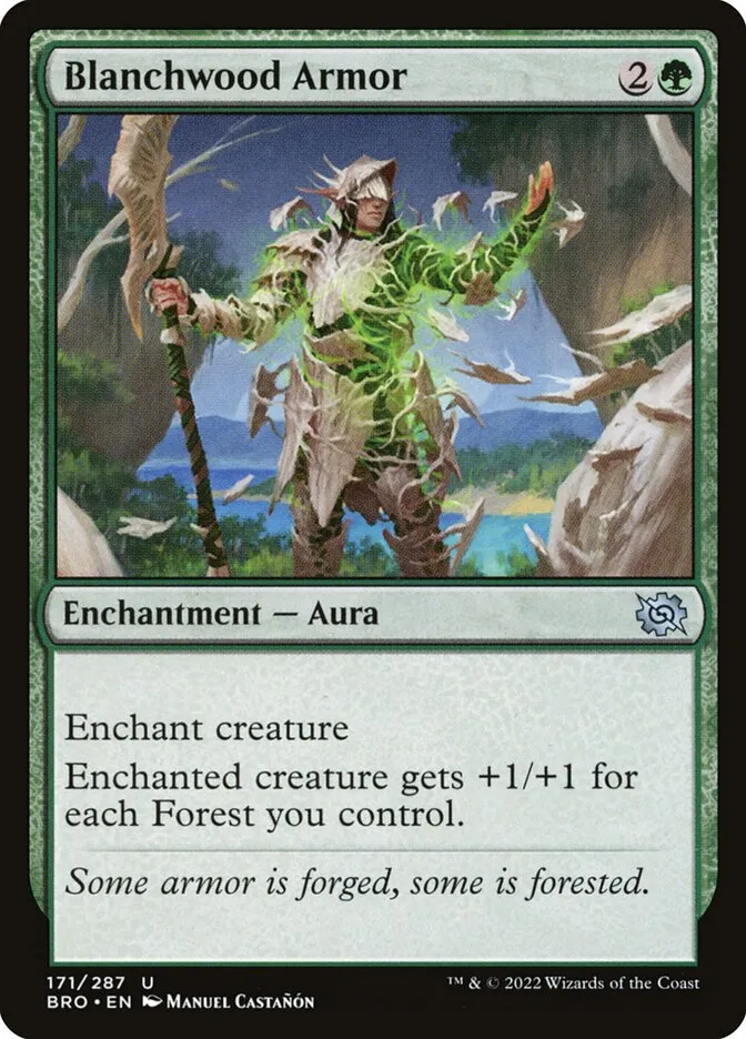 2022 The Brothers' War Blanchwood Armor #171 uncommon card image