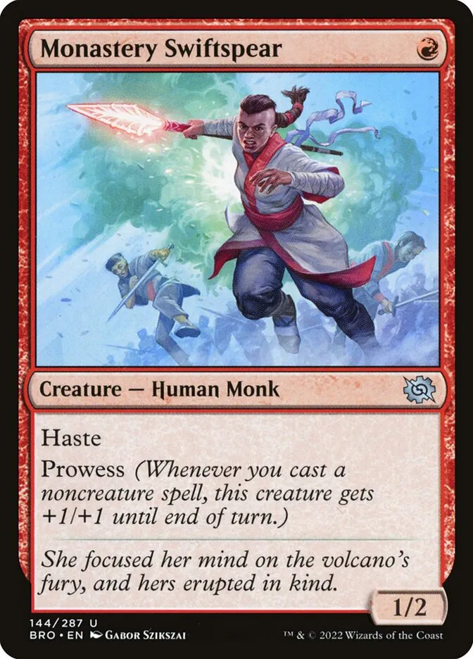 2022 The Brothers' War Monastery Swiftspear #144 uncommon card image