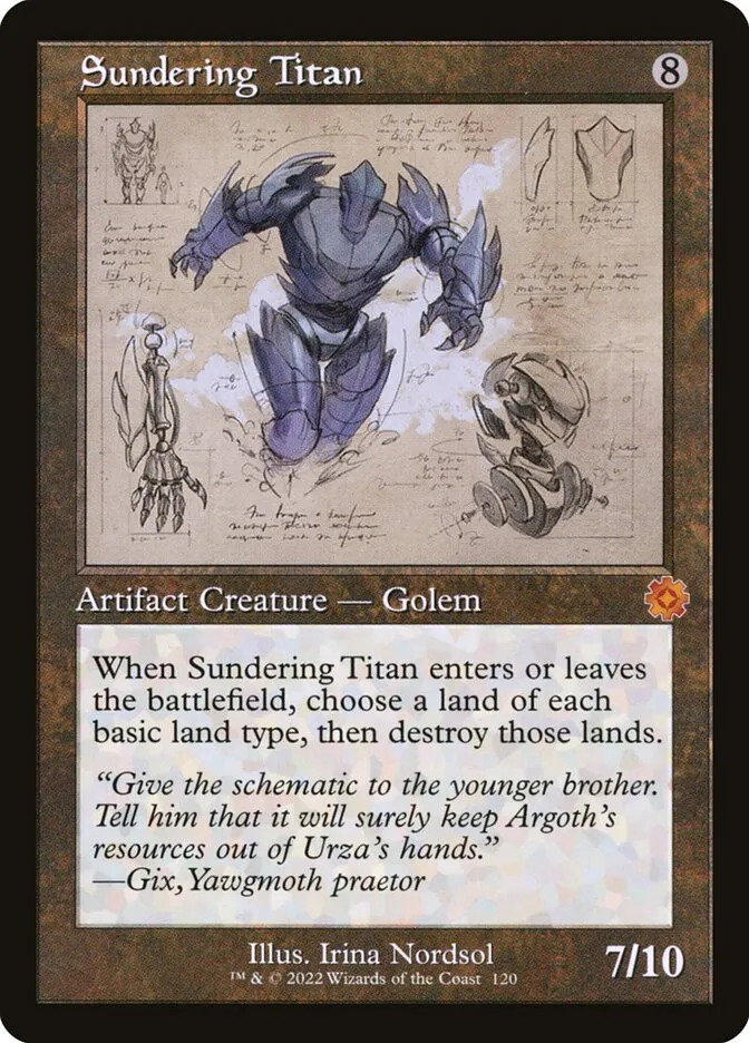 2022 The Brothers' War Retro Artifacts Sundering Titan mythic #120 mythic card image