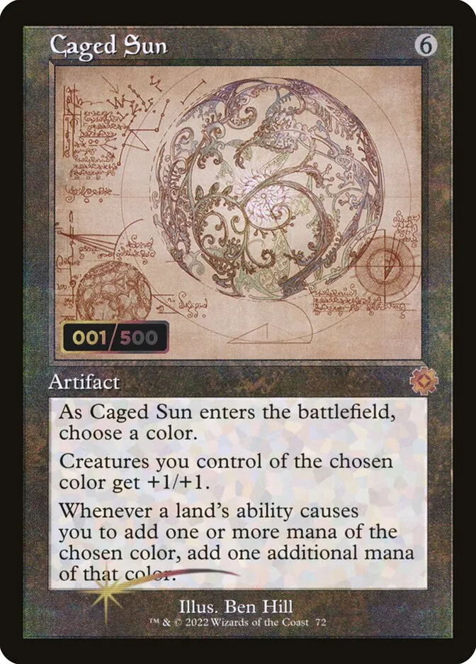 2022 The Brothers' War Retro Artifacts Caged Sun #72z mythic card image