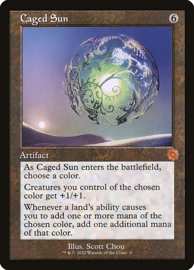 2022 The Brothers' War Retro Artifacts Caged Sun mythic #9 mythic card image