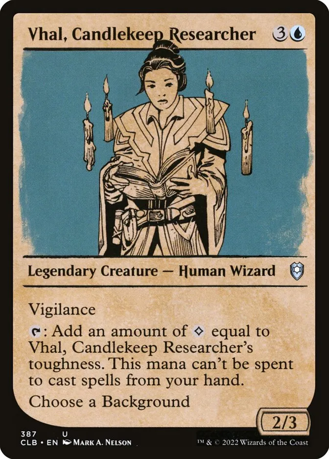 2022 Commander Legends: Battle for Baldur's Gate Vhal, Candlekeep Researcher #387 uncommon card image