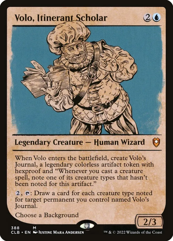 2022 Commander Legends: Battle for Baldur's Gate Volo, Itinerant Scholar #388 mythic card image