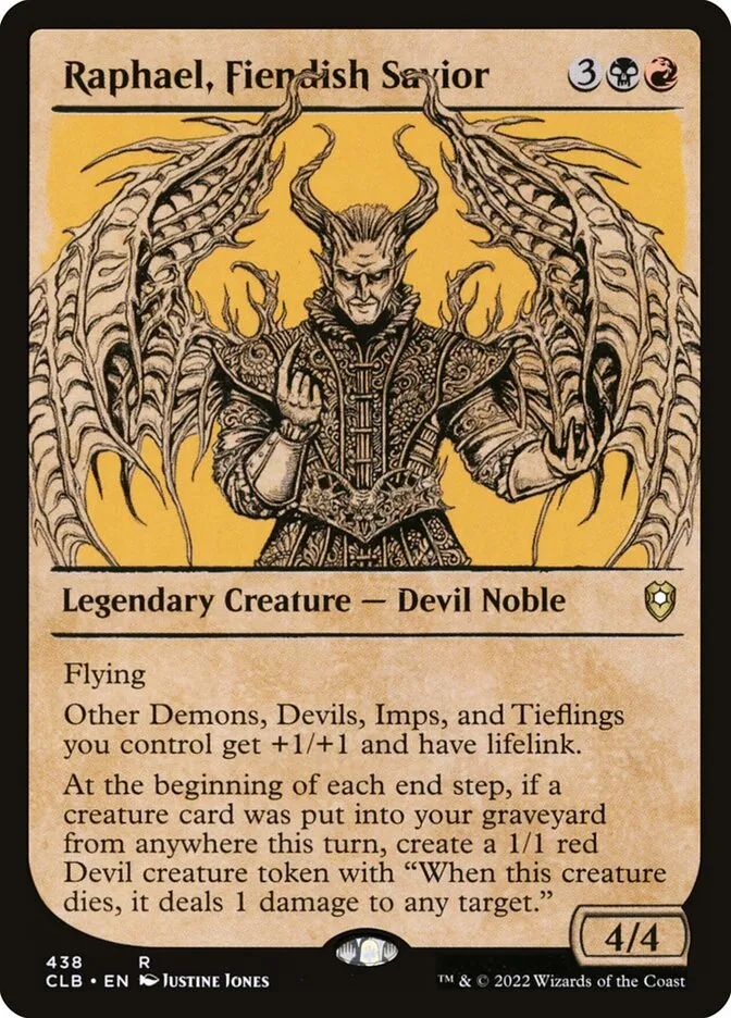 2022 Commander Legends: Battle for Baldur's Gate Raphael, Fiendish Savior #438 rare card image