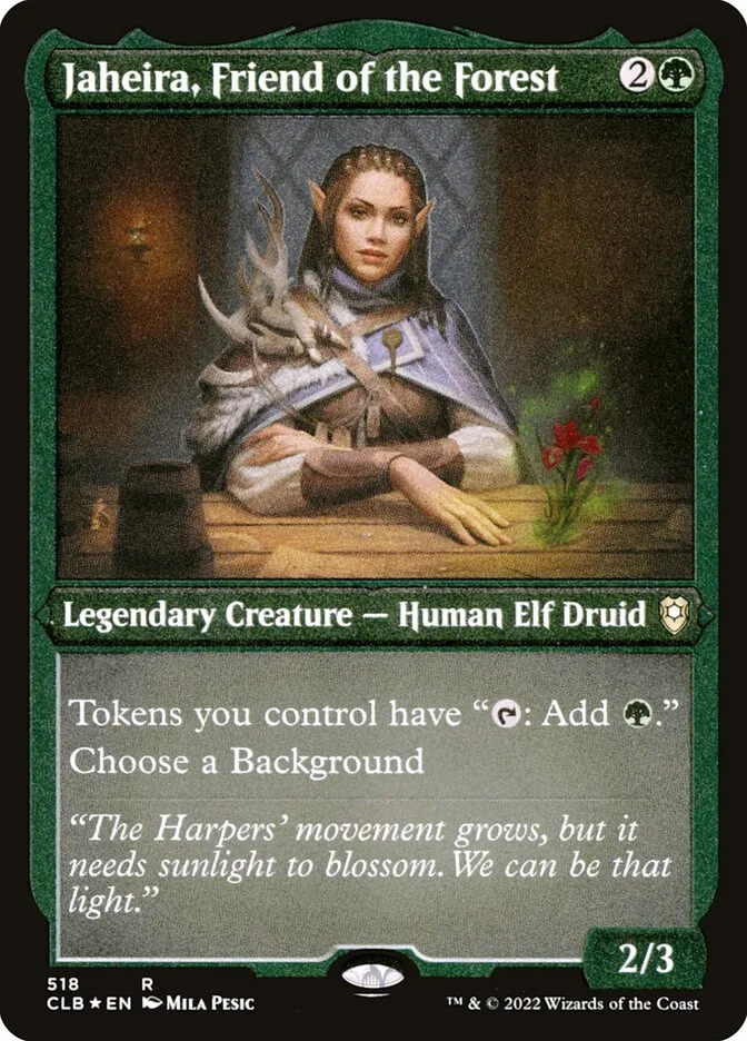 2022 Commander Legends: Battle for Baldur's Gate Jaheira, Friend of the Forest #518 rare card image