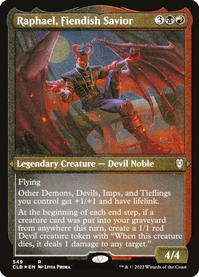 2022 Commander Legends: Battle for Baldur's Gate Raphael, Fiendish Savior #549 rare card image