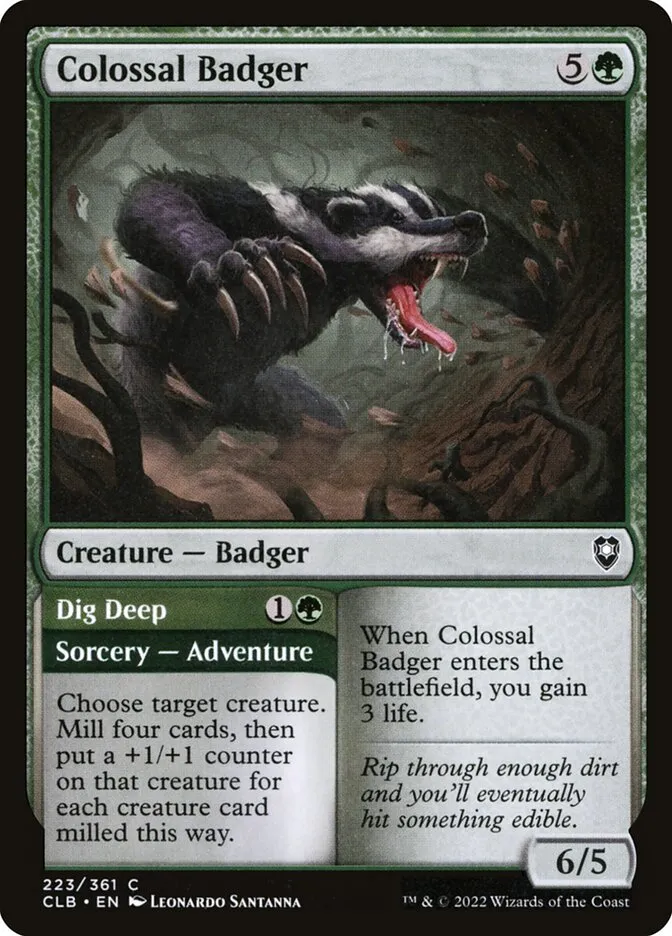 2022 Commander Legends: Battle for Baldur's Gate Colossal Badger // Dig Deep #223 common card image