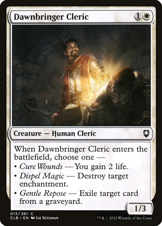 2022 Commander Legends: Battle for Baldur's Gate Dawnbringer Cleric common #15 common card image