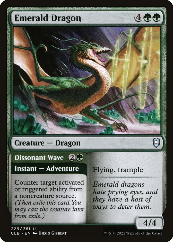 2022 Commander Legends: Battle for Baldur's Gate Emerald Dragon // Dissonant Wave #229 uncommon card image