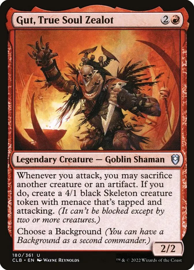 2022 Commander Legends: Battle for Baldur's Gate Gut, True Soul Zealot #180 uncommon card image