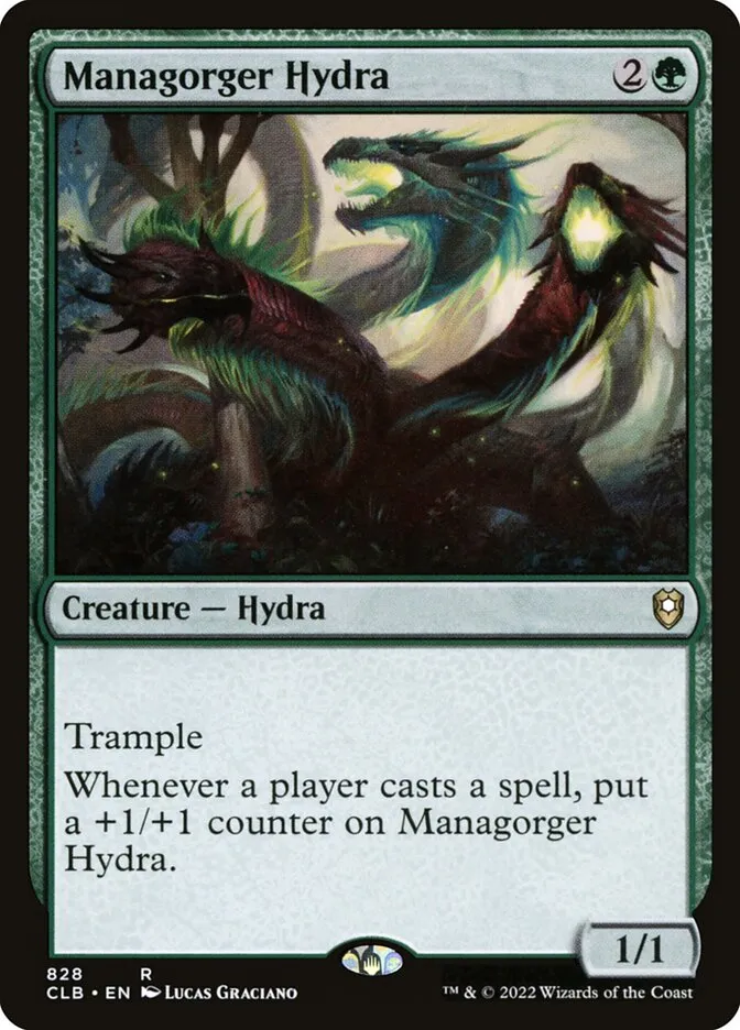 2022 Commander Legends: Battle for Baldur's Gate Managorger Hydra #828 rare card image