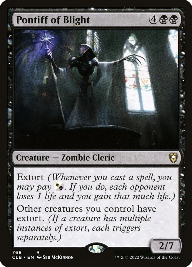 2022 Commander Legends: Battle for Baldur's Gate Pontiff of Blight #768 rare card image