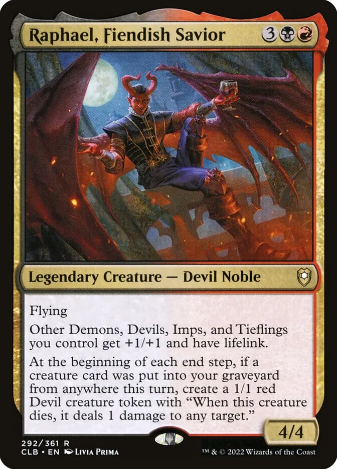 2022 Commander Legends: Battle for Baldur's Gate Raphael, Fiendish Savior #292 rare card image