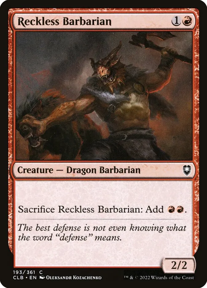 2022 Commander Legends: Battle for Baldur's Gate Reckless Barbarian #193 common card image