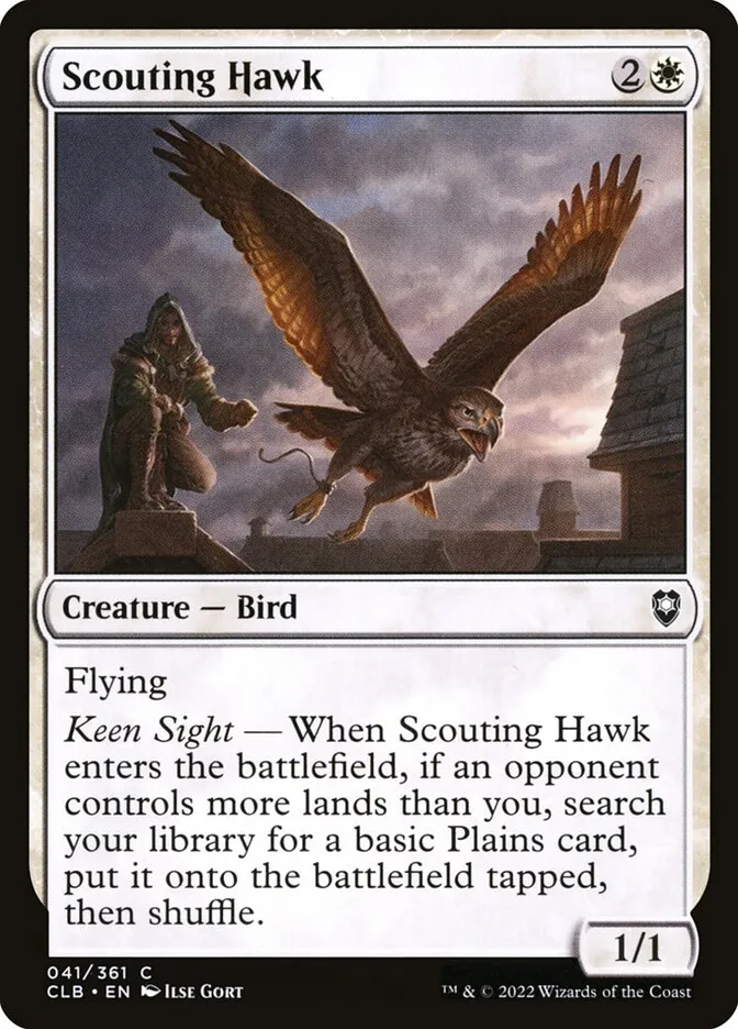 2022 Commander Legends: Battle for Baldur's Gate Scouting Hawk common #41 common card image