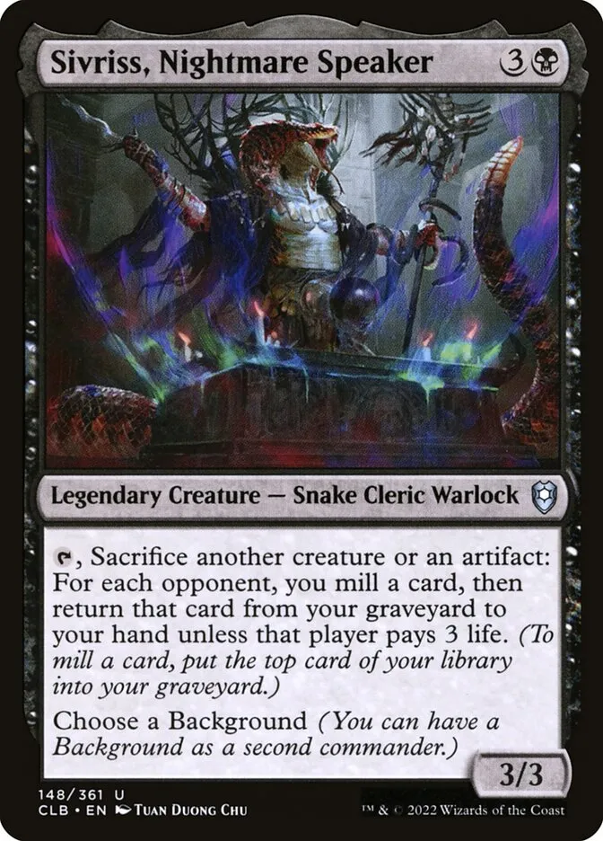 2022 Commander Legends: Battle for Baldur's Gate Sivriss, Nightmare Speaker #148 uncommon card image