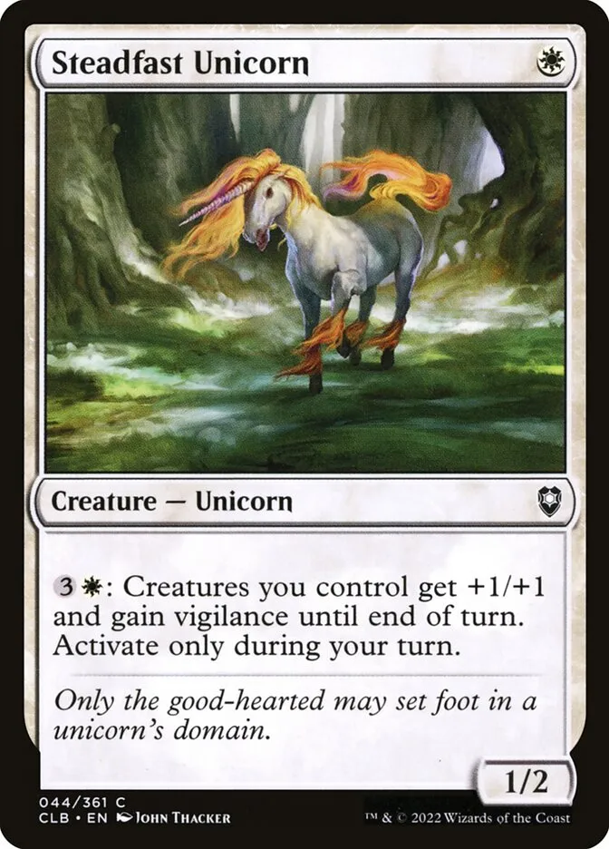 2022 Commander Legends: Battle for Baldur's Gate Steadfast Unicorn common #44 common card image