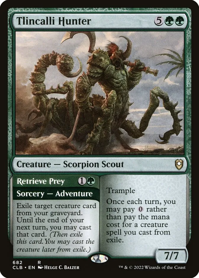 2022 Commander Legends: Battle for Baldur's Gate Tlincalli Hunter // Retrieve Prey #682 rare card image