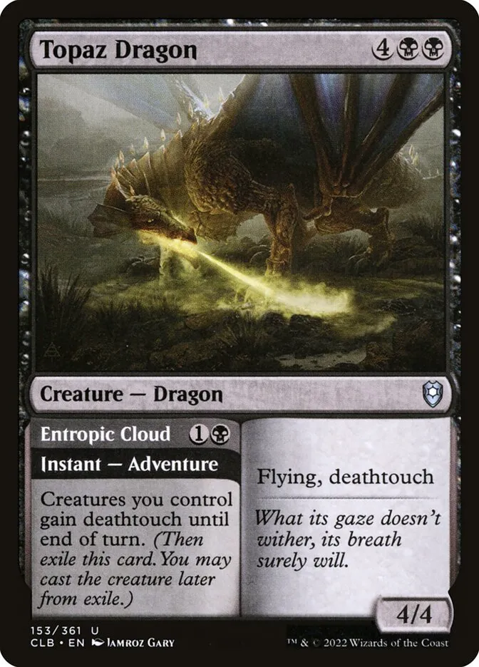 2022 Commander Legends: Battle for Baldur's Gate Topaz Dragon // Entropic Cloud #153 uncommon card image