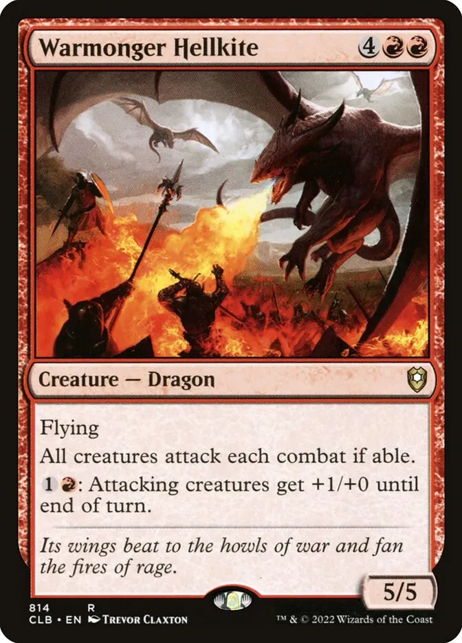 2022 Commander Legends: Battle for Baldur's Gate Warmonger Hellkite #814 rare card image