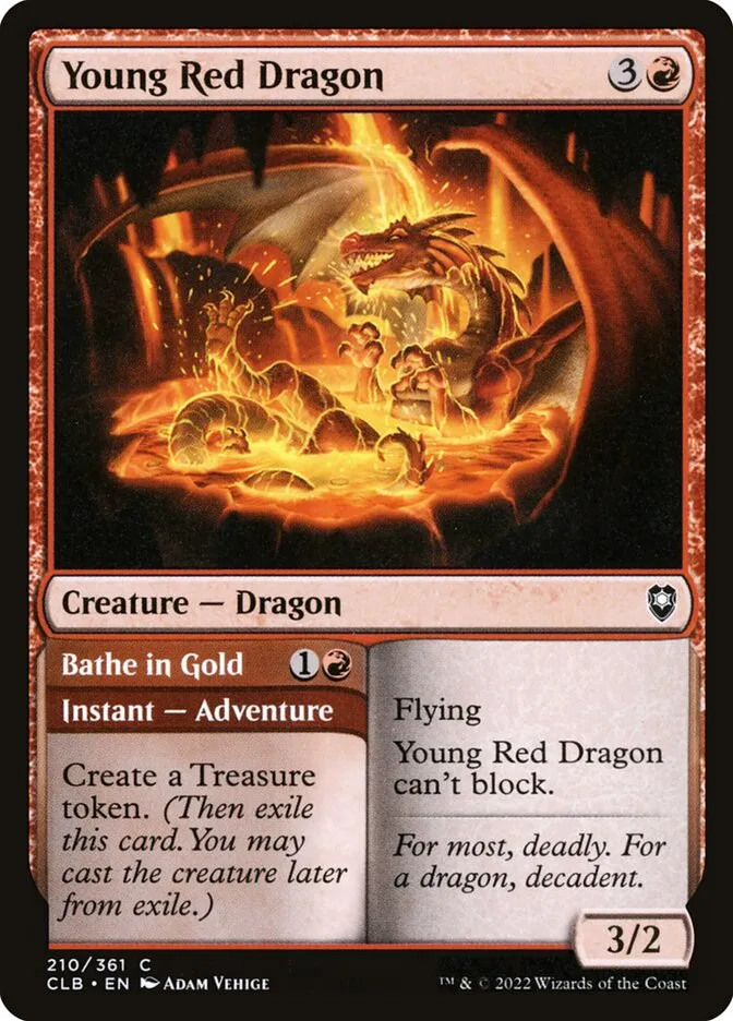 2022 Commander Legends: Battle for Baldur's Gate Young Red Dragon // Bathe in Gold #210 common card image