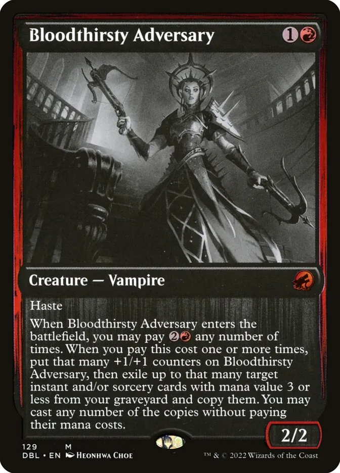 2022 Innistrad: Double Feature Bloodthirsty Adversary #129 mythic card image