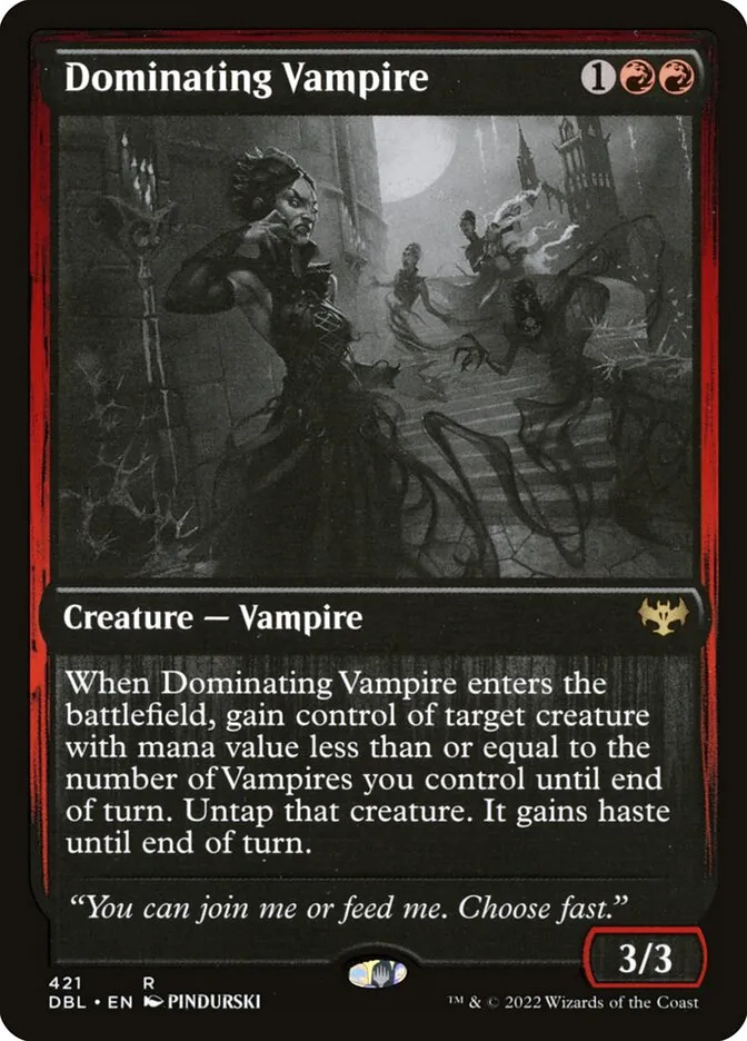 2022 Innistrad: Double Feature Dominating Vampire #421 rare card image