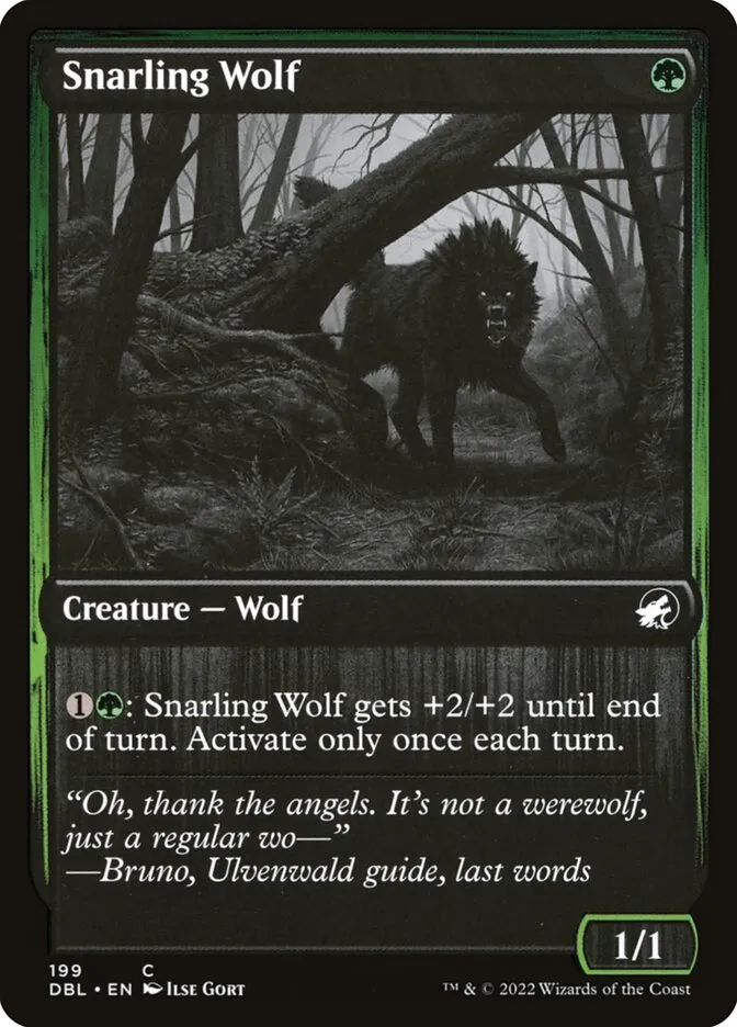 2022 Innistrad: Double Feature Snarling Wolf common #199 common card image