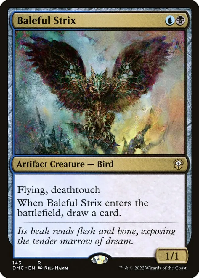 2022 Dominaria United Commander Baleful Strix #143 rare card image