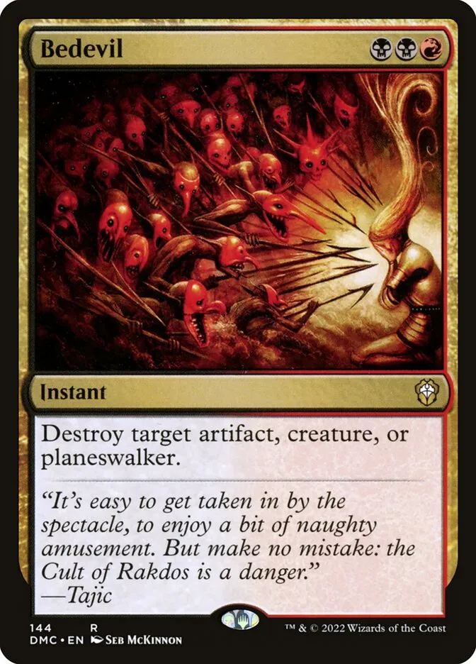 2022 Dominaria United Commander Bedevil #144 rare card image