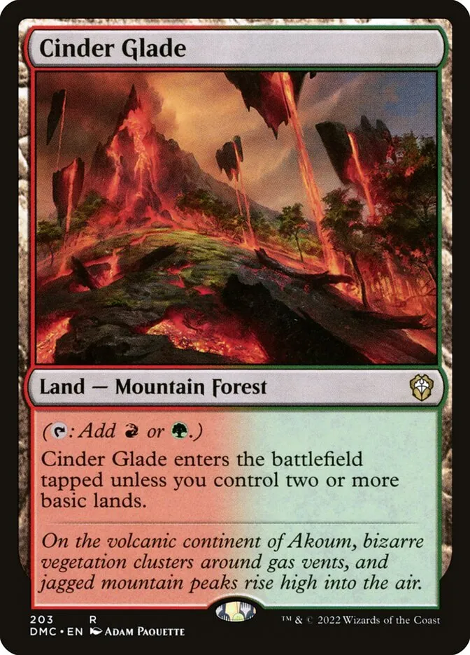 2022 Dominaria United Commander Cinder Glade #203 rare card image