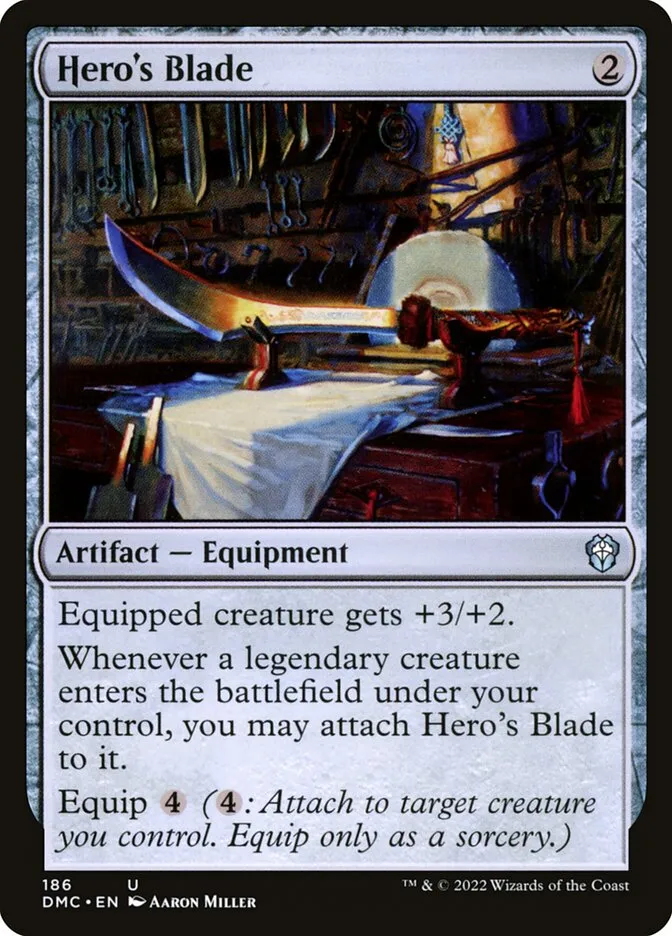 2022 Dominaria United Commander Hero's Blade #186 uncommon card image