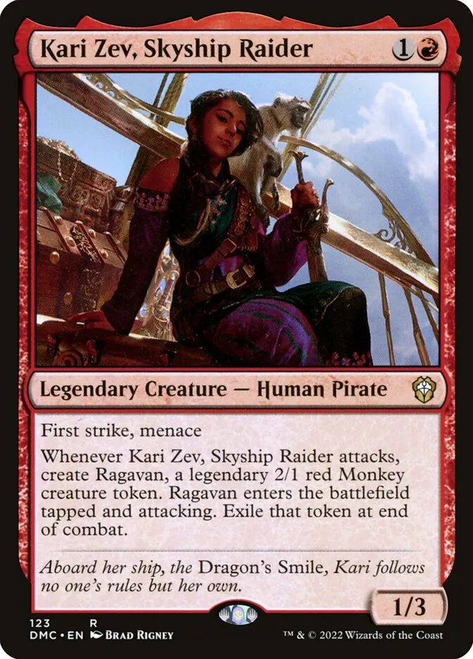 2022 Dominaria United Commander Kari Zev, Skyship Raider #123 rare card image