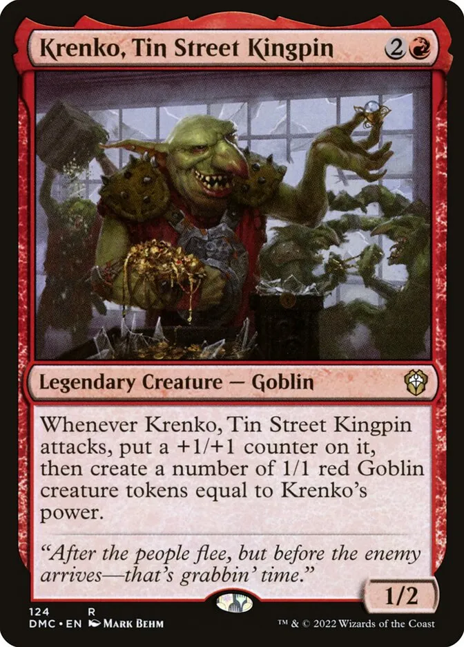2022 Dominaria United Commander Krenko, Tin Street Kingpin #124 rare card image