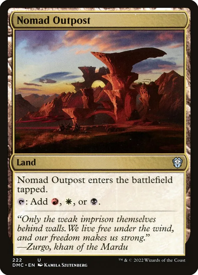 2022 Dominaria United Commander Nomad Outpost #222 uncommon card image