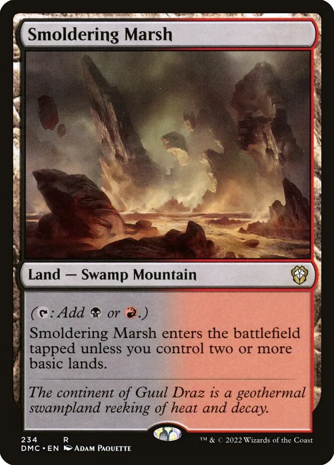2022 Dominaria United Commander Smoldering Marsh #234 rare card image