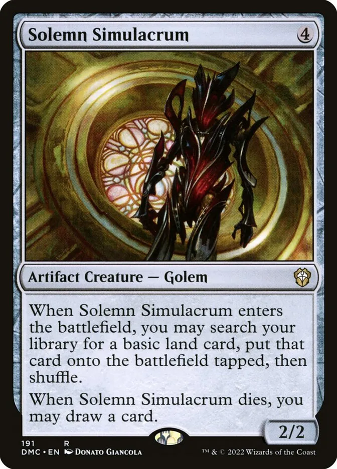 2022 Dominaria United Commander Solemn Simulacrum #191 rare card image