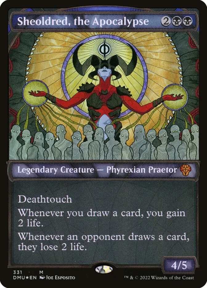 2022 Dominaria United Sheoldred, the Apocalypse [Textured Foil] mythic #331 mythic card image
