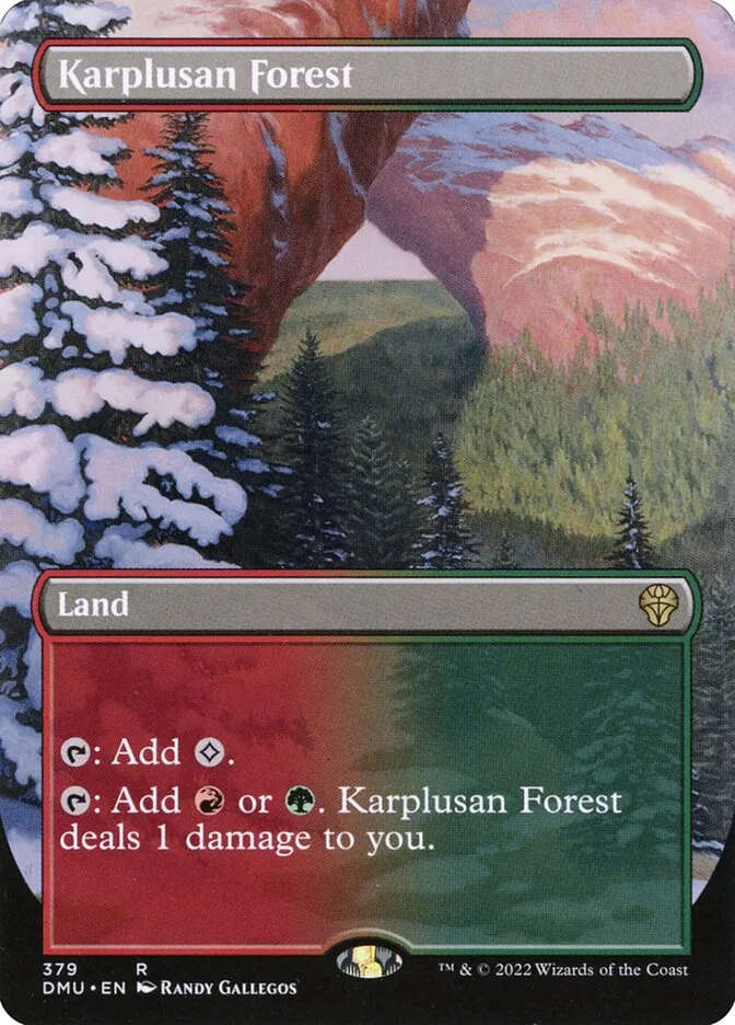 2022 Dominaria United Karplusan Forest [Borderless] rare #379 rare card image