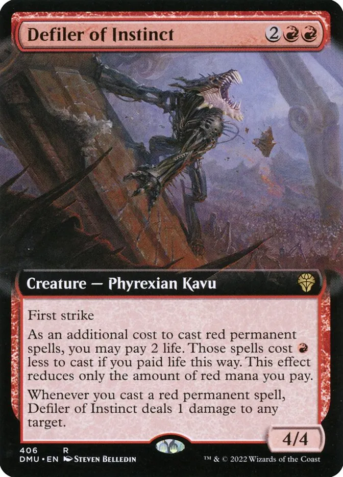 2022 Dominaria United Defiler of Instinct #406 rare card image