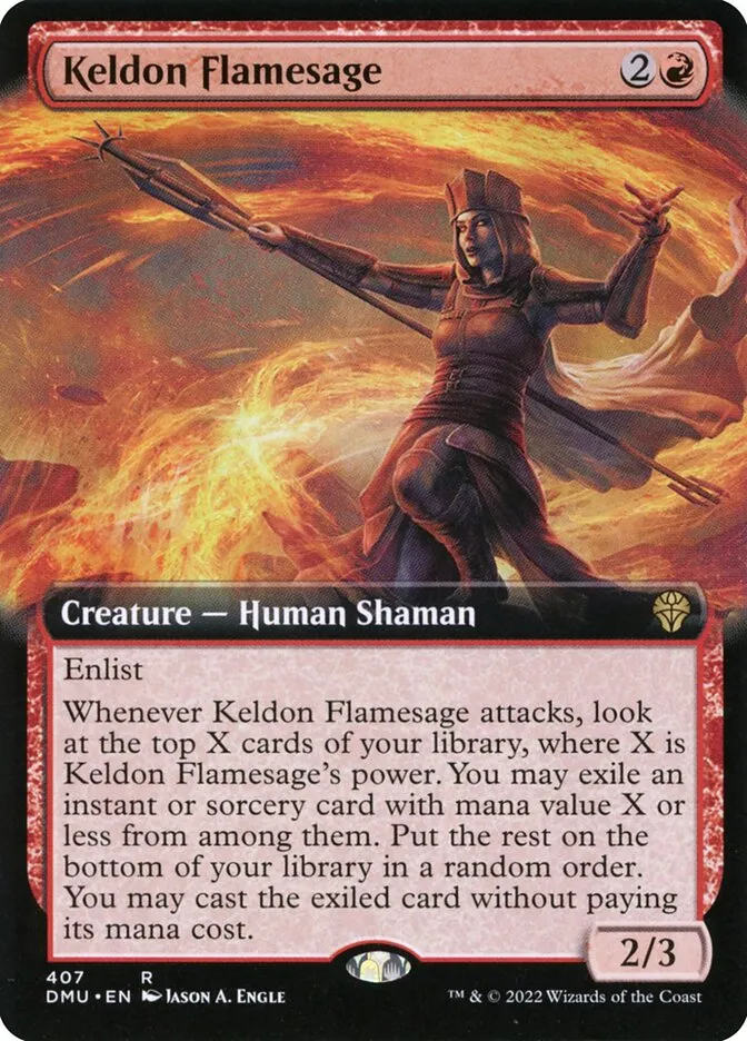 2022 Dominaria United Keldon Flamesage #407 rare card image