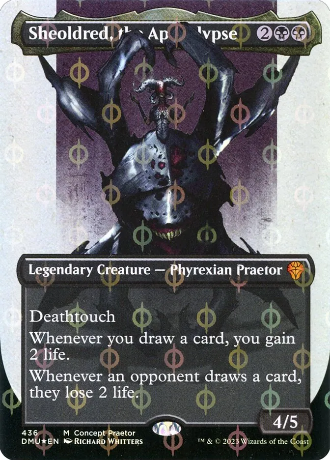 2022 Dominaria United Sheoldred, the Apocalypse [Compleat Foil] mythic #436 mythic card image